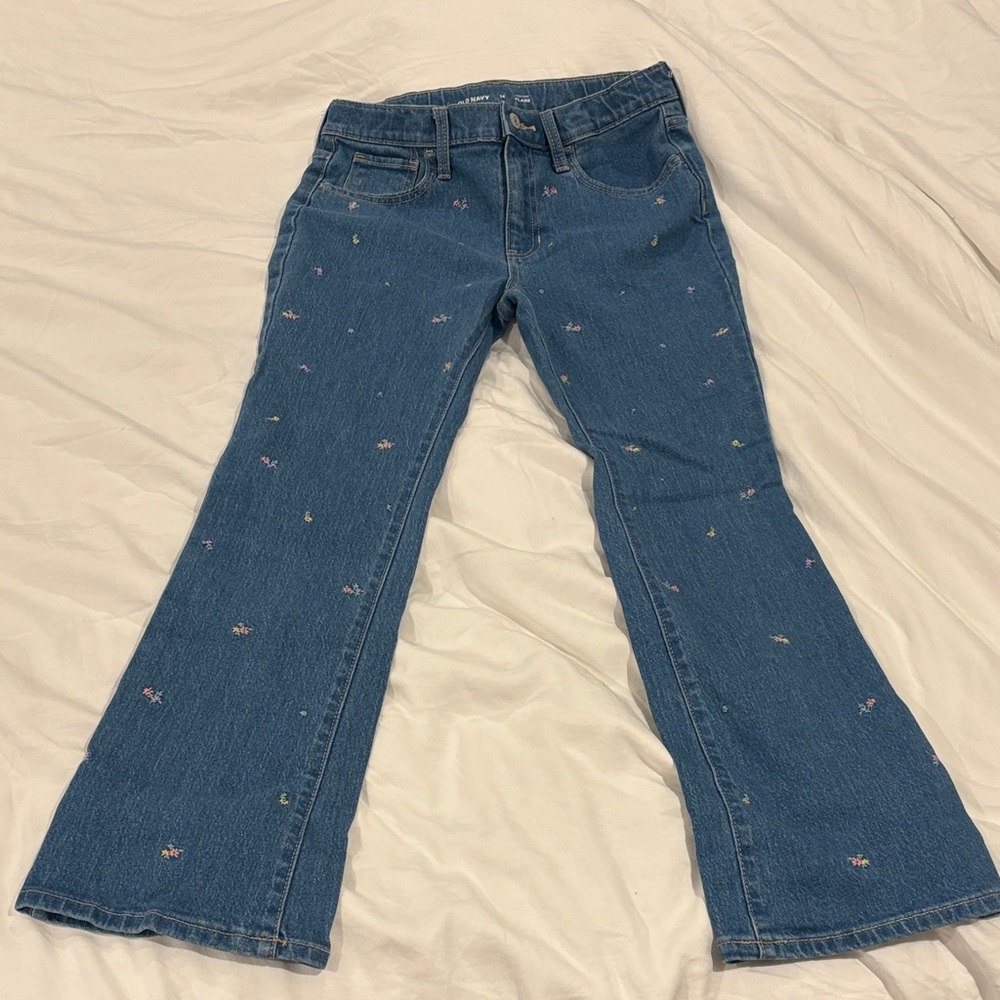 Old Navy Blue Floral Embroidered Flare Jeans